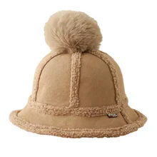 Шапка женская осенняя и зимняя теплая овечья шерсть Рыбацкая шапка Повседневная дикая Студенческая волна японский дикий мех кролика мяч бассейн шляпа