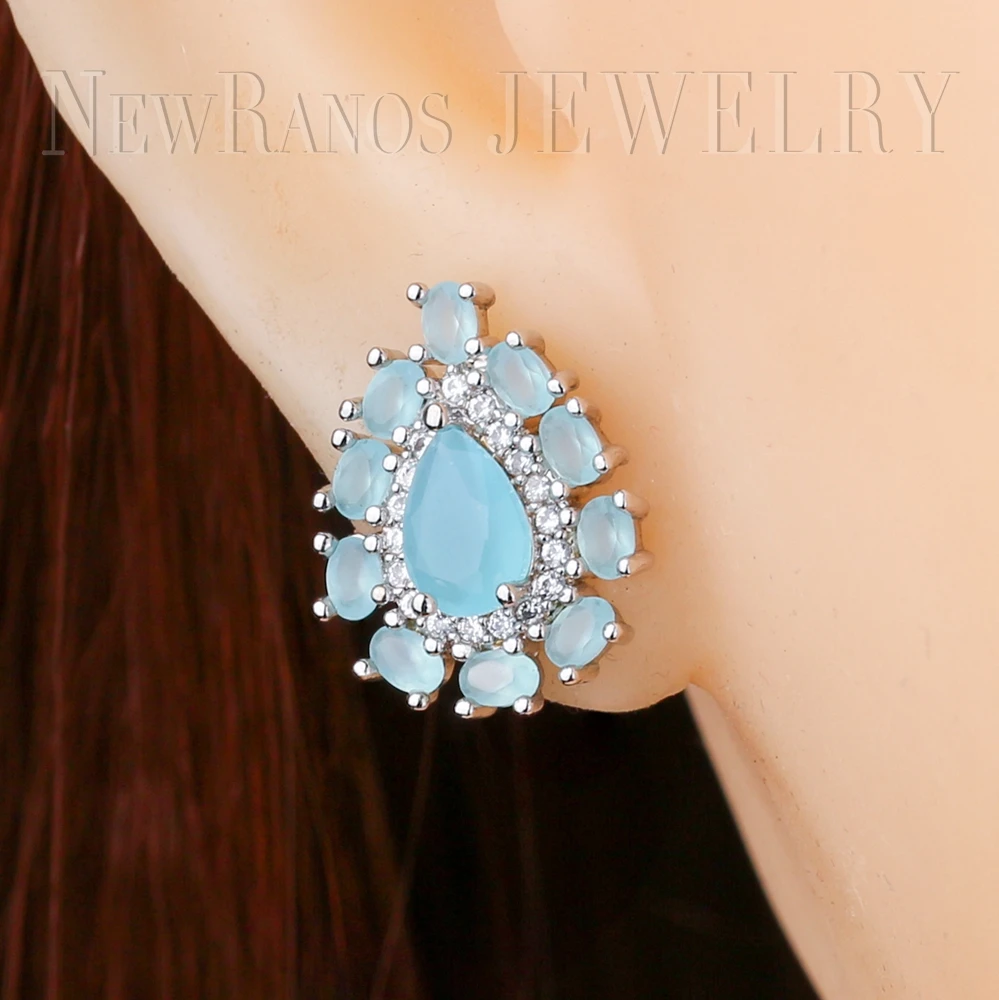 Newranos, женские серьги-гвоздики, модные молочно-зеленые серьги с кубическим цирконием и драгоценными камнями для женщин, EGY003