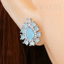 Newranos, женские серьги-гвоздики, модные молочно-зеленые серьги с кубическим цирконием и драгоценными камнями для женщин, EGY003