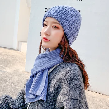 

[Rancyword] Women Hats Sets Winter Knitted Hat Scarf Set For Women Casual Hats Beanies Winter Girls Gift GJ