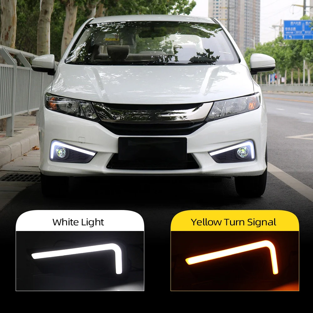 Car Flashing 1 Pair For Honda City 2015 2016 LED DRL Daytime Running Lights Daylight Waterproof yellow Signal car Styling light |