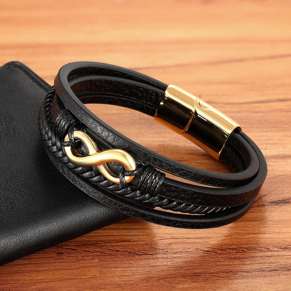 Bracelet Jewelry Cross Style Multi Layer Design Stainless Steel Men Leather Bracelet For Men 5 Different Styles