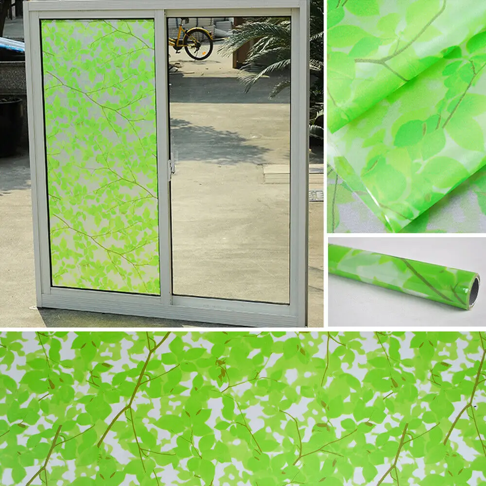 Green Leaf Self-Adhesive Window Film Opaque Privacy Anti-UV Static Glass Sticker | Дом и сад