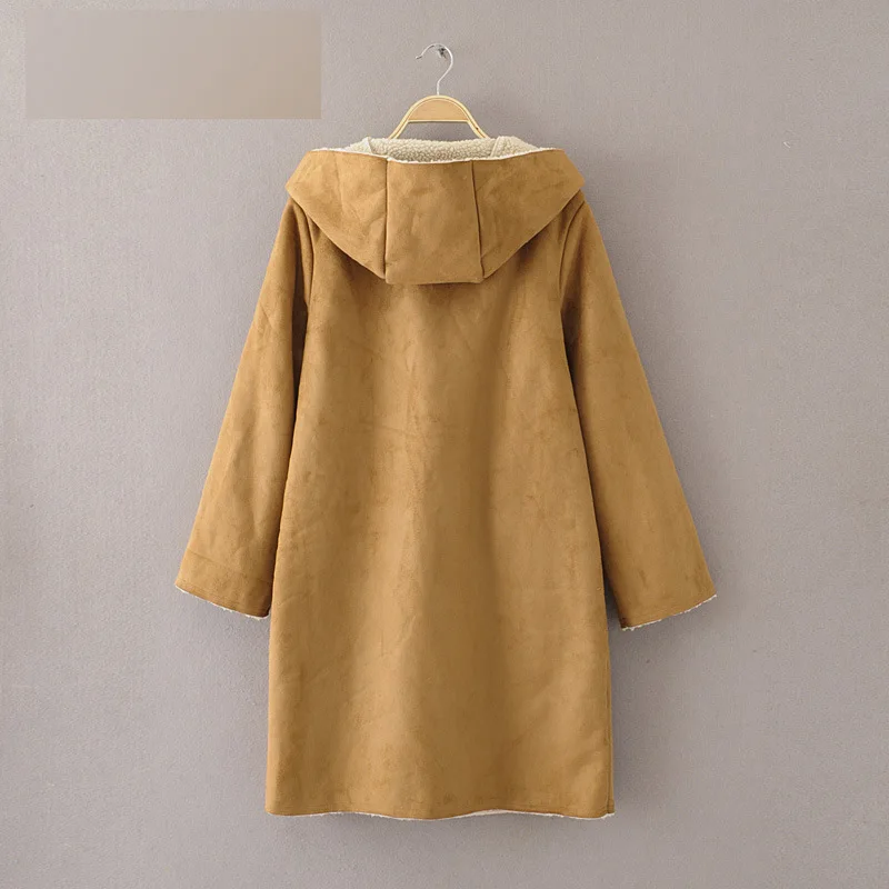 

AC12 Women's Suede Thick Berber Fleece Single Row Two-Button Mid-length Thick Cotton Overcoat