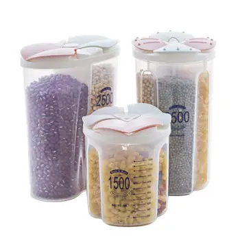 

4Grids Plastic Kitchen Cereal Dispenser Storage Box Rotating Dry Food Rice Container Storage Case Flour Grain Storage Bottle Jar