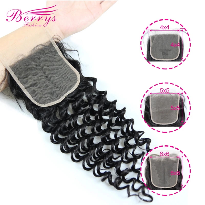 Berrys Fashion Deep Wave прозрачные 4x4 & 5x5 6x6 кружевные застежки 10 20inc предварительно