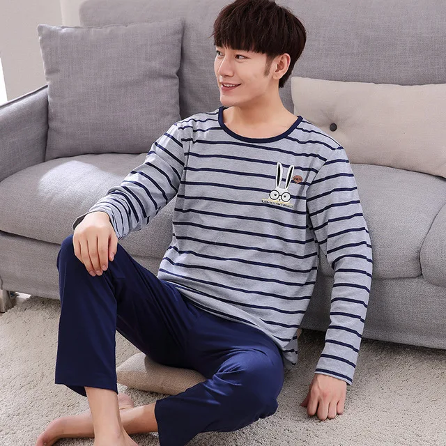Men's Pajamas set autumn cotton long-sleeved Female cartoon thin Sleepwear spring plus size two-piece suit trousers and top Men's Pajamas set autumn cotton long-sleeved Female cartoon thin Sleepwear spring plus size two-piece suit trousers and top