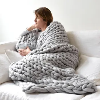 

Comfortable Keep Warm Soft Thick Line Giant Yarn Knitted Blanket Handmade Manual Weaving Photography Props Blankets