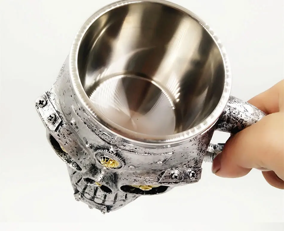 Смола и нержавеющая сталь креативная Механическая Шестерня кружка-череп пивная чайная кружка Хэллоуин посуда для бара подарок 8,5x10,5 см