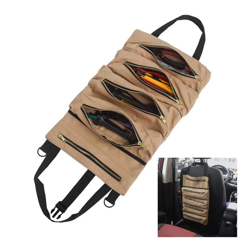 

Tactical Car Seat Back Bag Outdoor Portable Canvas Handbag High Capacity Multi-function Car Tools Storage Pockets Attachment Bag