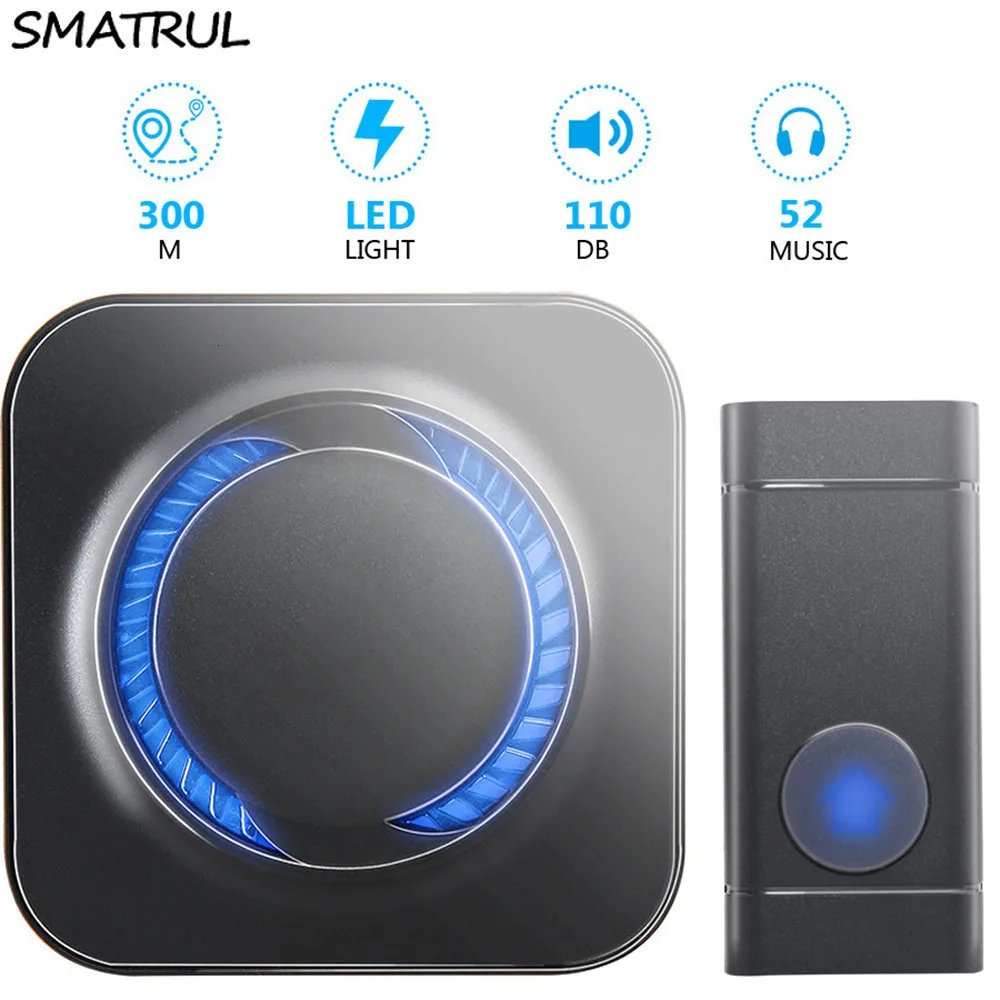 

SMATRUL Waterproof Wireless Doorbell EU Plug 300M long range home Door Bell ring call 1 2 button 1 2 3 receiver LED light Deaf