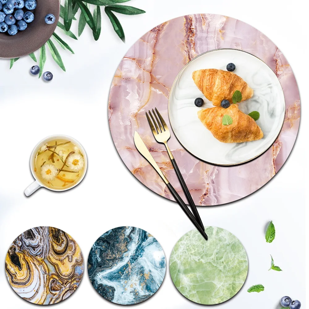 Placemat Coaster Tableware Pad Table Mat PU Leather Heat Insulation Non-Slip Simple Placemats Disc | Дом и сад