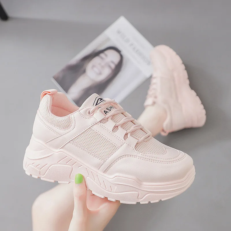 

2019 New Stylish Woman Running Shoes Increasing INS High Heel Sneakers Women Height Platform Breathable Sports Walking Gilrs
