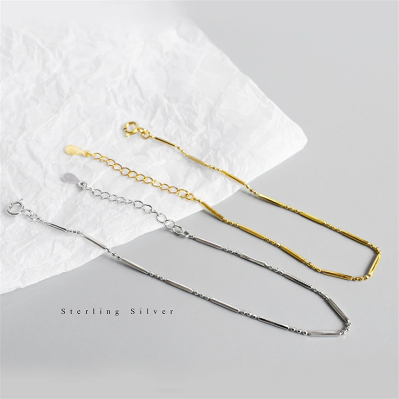 Простой классический золотой$ Серебряный Настоящее серебро 925 проба бусины "Бамбук" звено цепи браслеты для женщин Мода Женский Регулируемый Женский браслет аксессуары