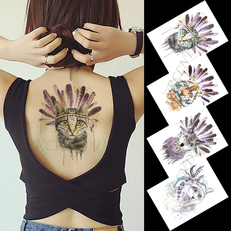 

Waterproof Temporary Tattoo Sticker cat wolf tiger feather large size art tatto flash tatoo fake tattoos for girl men women