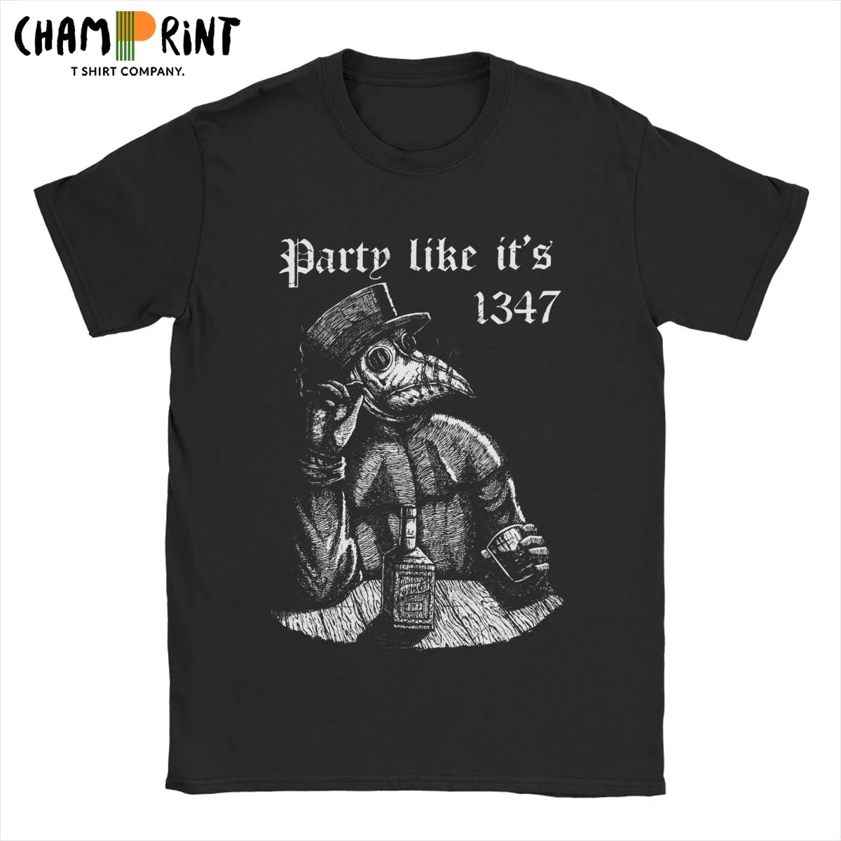 

Vintage Chill Plague Doctor T-Shirts Men Party Like It's 1347 Novelty Pure Cotton Tee Shirt O Neck Short Sleeve T Shirts Tops