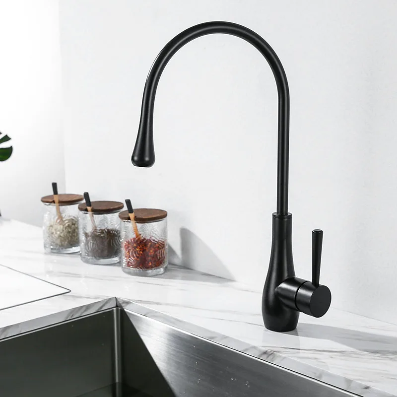 Black Stainless Steel Kitchen Faucet Water Drop Design Cold Hot Water Mixer Kitchen Tap Single Hole Single Handle Deck Mounted