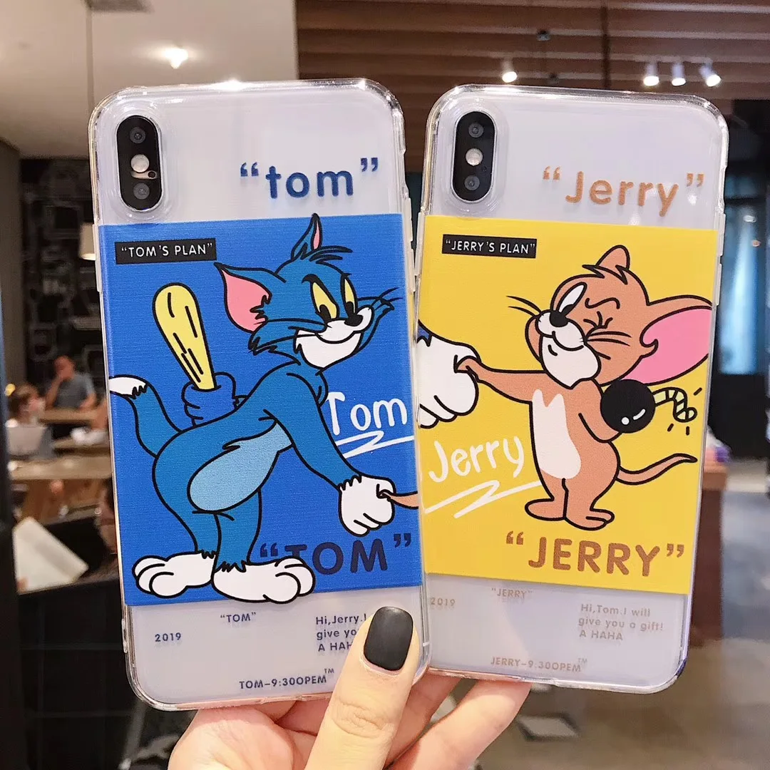 

Cute cartoon cat and mouse Tom Jerry funny smiley phone case for iPhone Xs MAX Xr X 6 6s 7 8 plus couple soft TPU back cover