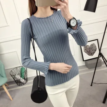 

Solid Color Pullover Women Sweaters Fashion Knitted Sweater Slim Fit Pink Black White Sweater Basic Top Autumn New Lady Sweater