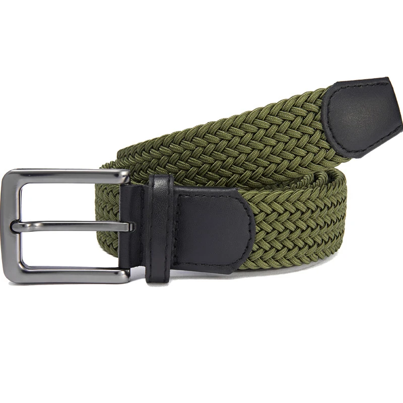 Простой и стильный Плетеный Эластичный тканевый ремень с пряжкой язычком для