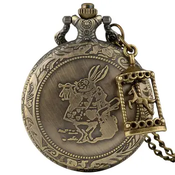 

Attractive Bronze Quartz Pocket Watch for Men, Delicate Rabbit Pattern Pocket Watches Practical Alloy Slim Chain Pendant Watch