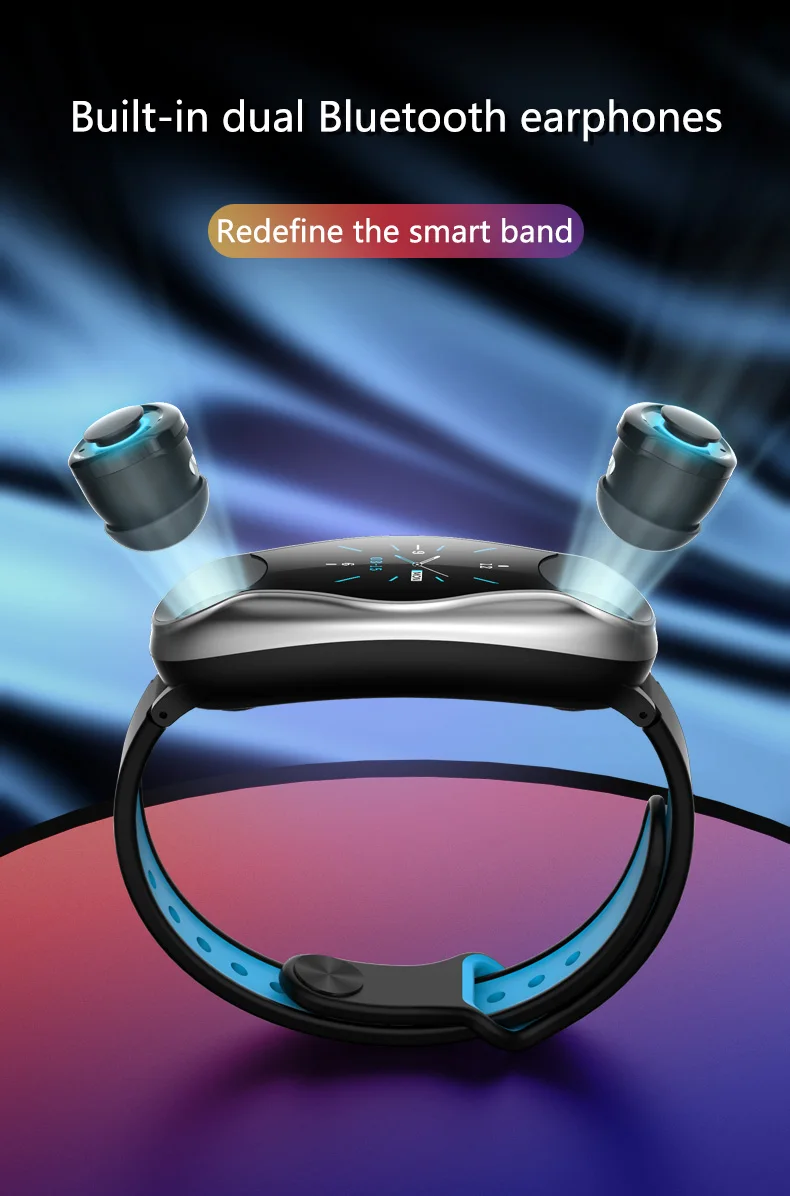 Беспроводной смарт-Браслет фитнес-трекер Браслет Bluetooth наушники 2 в 1 Bluetooth 5,0 чип IP67 водонепроницаемые спортивные Смарт-часы