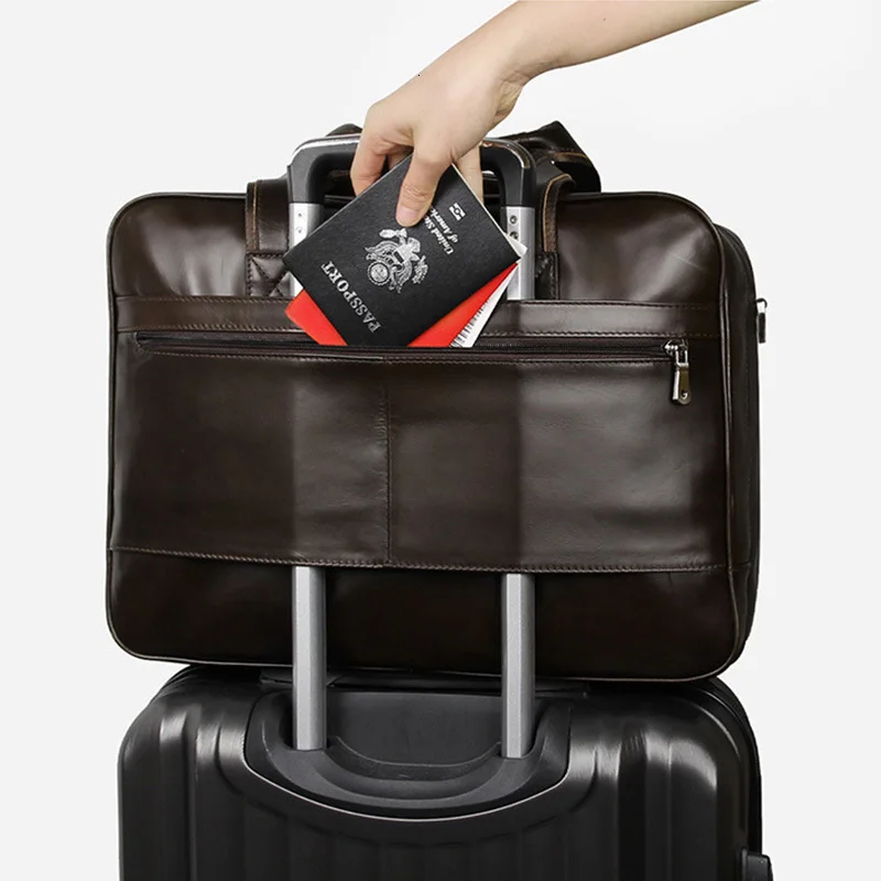 Large Capacity Men Business Genuine Leather Briefcase For 17.3" Laptop Bags Male Shoulder Bag Durable Travel Handbag Sac Homme