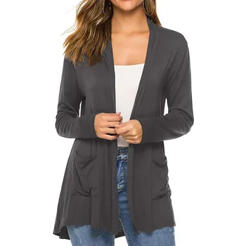 

Autumn Casual Women's Mid-Long Cardigan Jacket European and American Fashion Long Sleeve Pockets Jacket