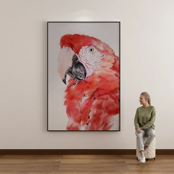 

Handmade Oil Painting Wall Art Canvas Painting Red Parrot Decorative Painting Living Room Ing Style Painting Home Decor