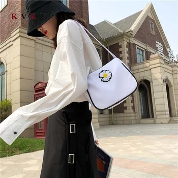 

Fashion Korean Wild Fashion Oxford Cloth Bag Soft Sister Cute Shoulder Small Fresh Small Daisy Tote Bags for Women 2020 Black