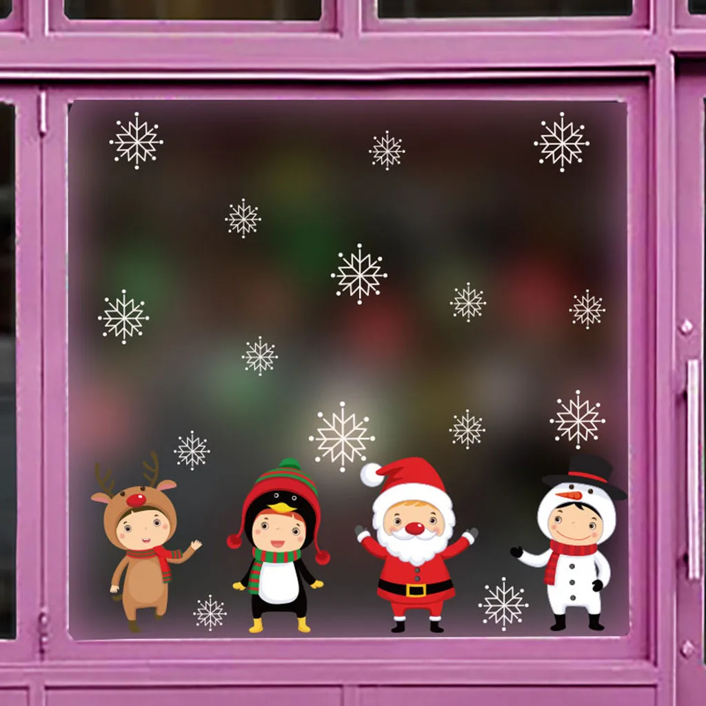 Christmas Cute Snowman Restaurant Mall Decoration Snow Glass Window Wall Window Stickers Home DIY Decal Snowflake Xmas Art Decor