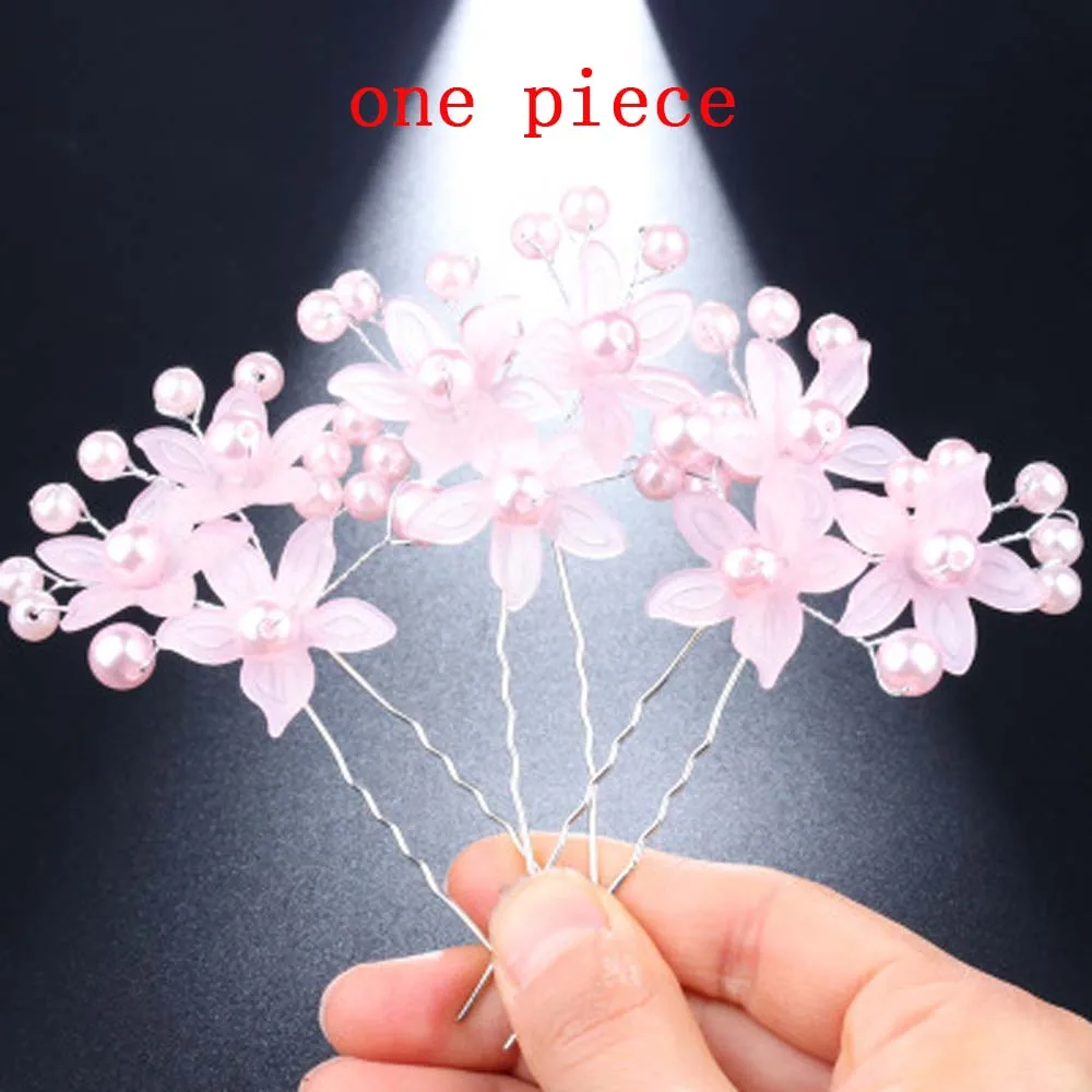 1PC pink 1/5 шт. роскошная девушка Свадебный ободок с жемчужинами Шпильки с украшениями в виде кристаллов и цветов Заколки для волос невесты женские аксессуары для волос заколка для волос - Цвет: 1PC pink