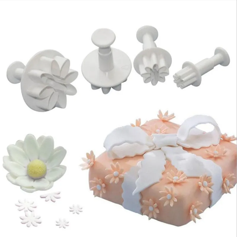 4Pcs Plum Flower Plunger Fondant Mold Cutter Cookie Decorating Baking Tools