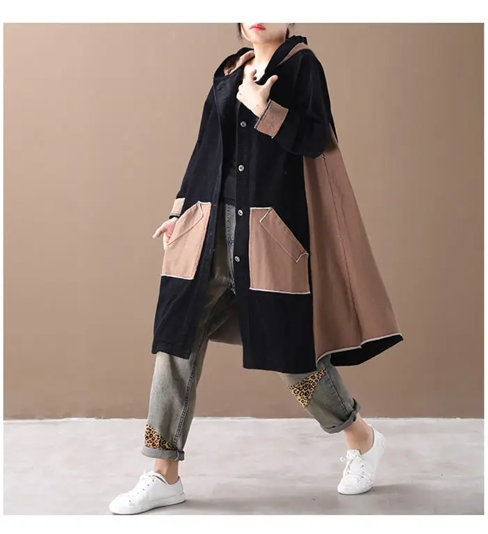 Осенняя одежда, Корейская свободная ретро куртка большого размера с капюшоном, стеганая Вельветовая ветровка, Женская винтажная верхняя одежда f2315