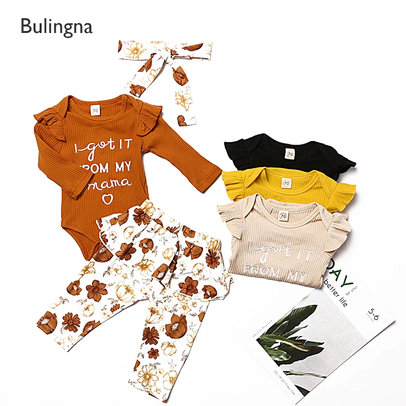 Комплект одежды для новорожденных девочек 3 шт. комбинезон с буквенным цветочным