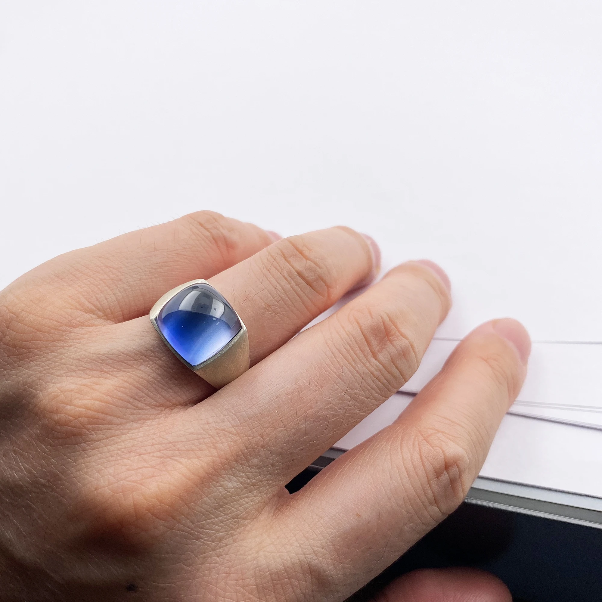 Sterling Silver Sapphire Signet Rings For Men 6