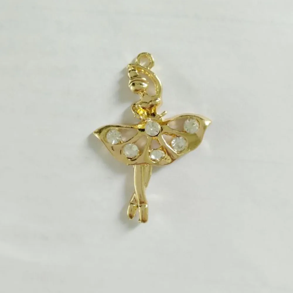 

5pcs Cute Alloy Ballet Girl Charm With Rhinestone Gold Color For Bracelet Necklace Earrings Pendant Jewelry Making Accessory