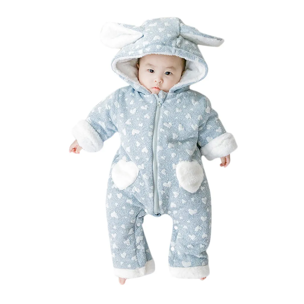 Осенне-зимний комбинезон с капюшоном и милым кроликом для новорожденных девочек и мальчиков, комбинезон с коcтюм с длинными рукавами, теплая одежда для малышей,# BL2 - Цвет: Синий