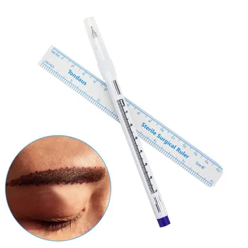 

2Pcs/set Surgical Skin Marker Eyebrow Marker Pen Tattoo Skin Marker Pen with Measuring Ruler Microblading Pen Positioning Tool