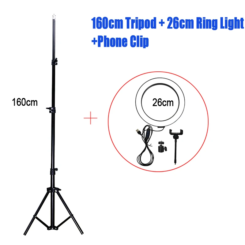 Светодиодный кольцевой светильник для селфи 26 см/16 см, светильник для фотостудии с регулируемой яркостью, заполняющий свет для видео в реальном времени с держателем для телефона на штативе - Цвет: Model 7