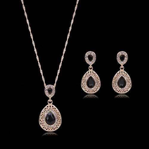 

2017 Women Rhinestone Waterdrop Pendant Necklace Stud Drop Earrings Jewelry Set New Chic