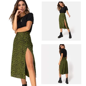 

Fashion Leopard Print Skirts Women High Waist Midi Skirt Summer Ladies Sexy Split Wrap Skirt