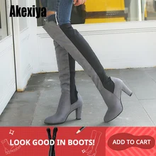 Г. Новые удобные высокие сапоги из коровьей замши с натуральным лицевым покрытием, с круглым носком, без шнуровки, на высоком каблуке, тянущиеся сапоги до бедра Размеры 35-43, y805