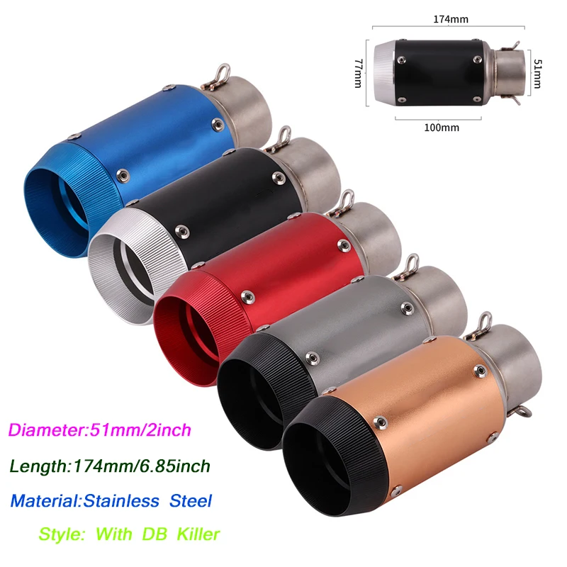 

Exhaust Muffler Pipe DB Killer 51mm Silencer System Silp on Modified For 174mm Short Motorcycle Muffler Tubes Stainless Steel