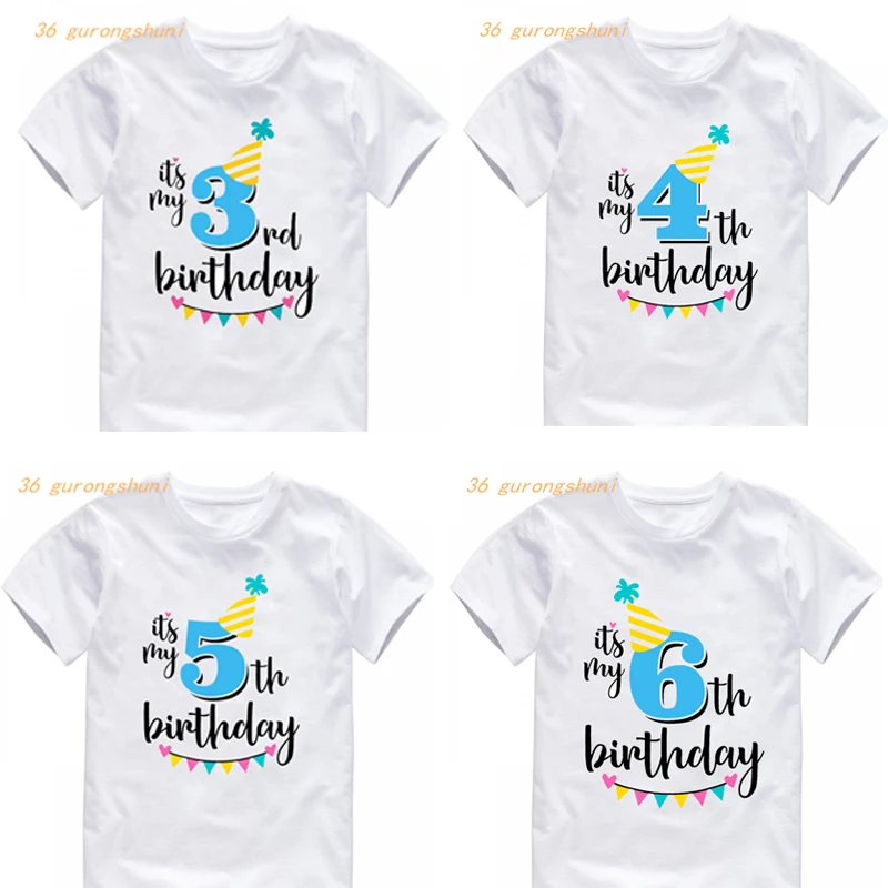 Boy Cartoon T Shirt Kids Clothes Boys Birthday T Shirts Size Number 2 3 4 5 6 7 Year Children Party Girls Clothing Tees Tops children t shirt