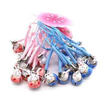 

100pcs cartoon lucky cat Pendant Cell Phone Charm Straps with Bell Cartoon Cell Phone Strap Bell Charm