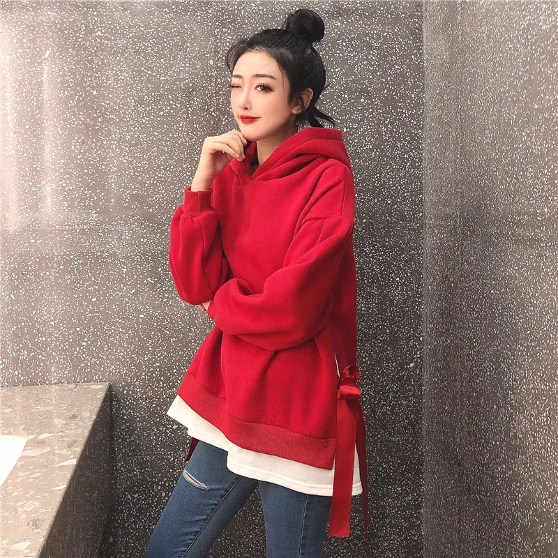 Hoodies Women Hooded Solid High Quality Warm Korean Style Loose Drawstring Harajuku Womens Casual Students Thicker Velvet Girls