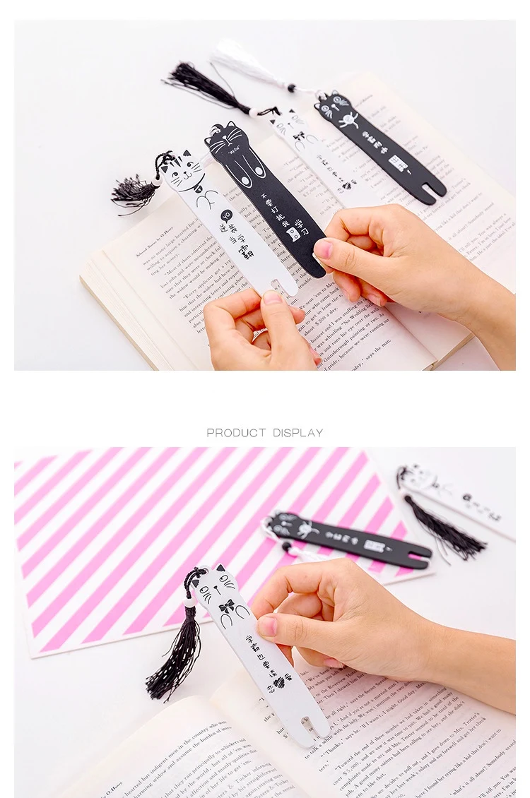 Прекрасный мультфильм кошка деревянные закладки книги креативный черный белый цветная Закладка книжка с кисточкой страница канцелярские принадлежности для студентов подарок