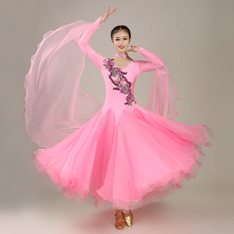 Платья для конкурса бальных танцев, стандартное танцевальное платье, вальс, платье для бальных танцев, свободное платье, длинное бальное платье с бахромой