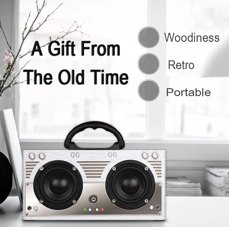 

Retro Potable Bluetooth Speaker 20w Wireless Handsfree Radio Wooden Speakers Subwoofer Built in Battery 3000mAh TF AUX FM for PC